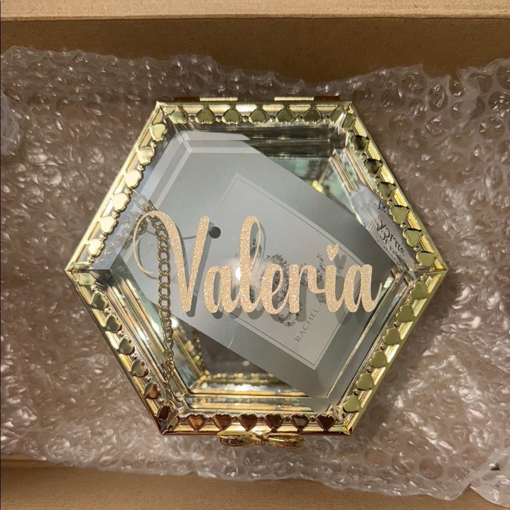 Gold Hexagonal Glass Jewelry Box